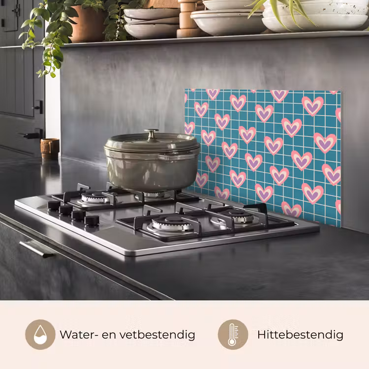 Spatscherm keuken - Hartjes - Raster - Patroon - Blauw — 2