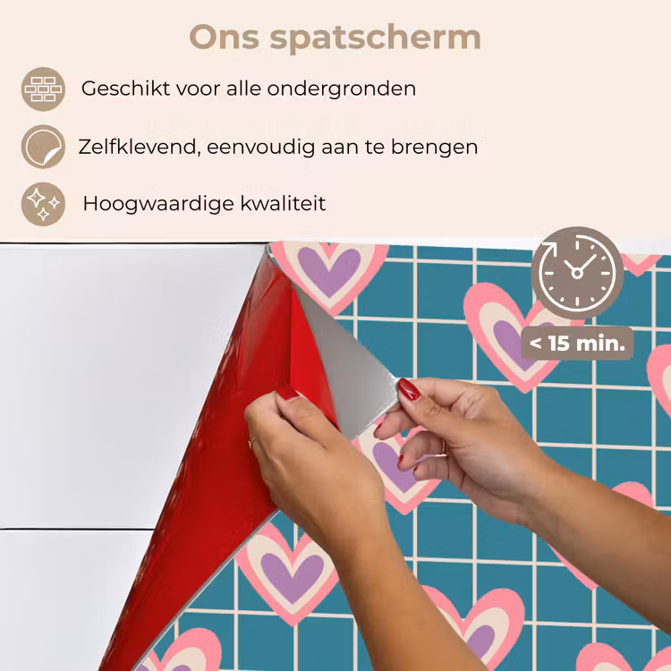 Spatscherm keuken - Hartjes - Raster - Patroon - Blauw — 4