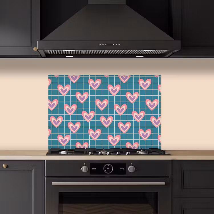 Spatscherm keuken - Hartjes - Raster - Patroon - Blauw — 5