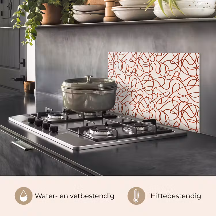 Spatscherm keuken - Lijnen - Abstract - Rood - Beige — 2
