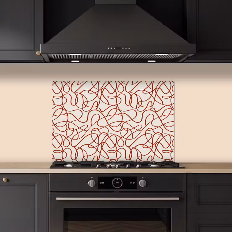 Spatscherm keuken - Lijnen - Abstract - Rood - Beige — 5