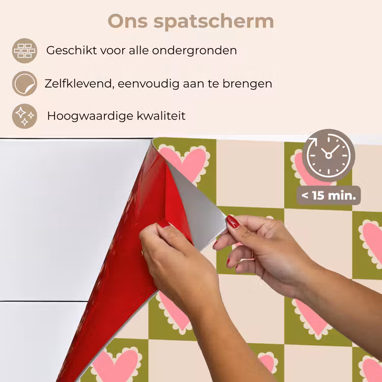 Spatscherm keuken - Olijfgroen - Hartjes - Patroon - Retro — 4
