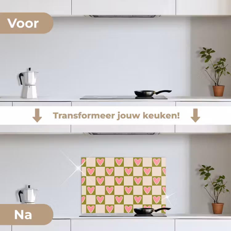 Spatscherm keuken - Olijfgroen - Hartjes - Patroon - Retro — 7