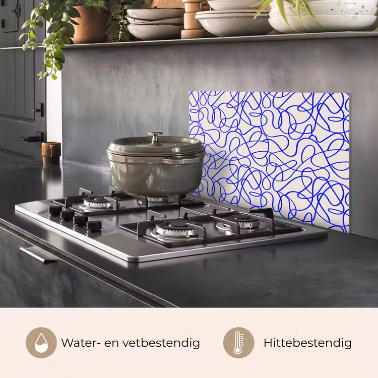 Spatscherm keuken - Patronen - Beige - Blauw - Lijnen — 2
