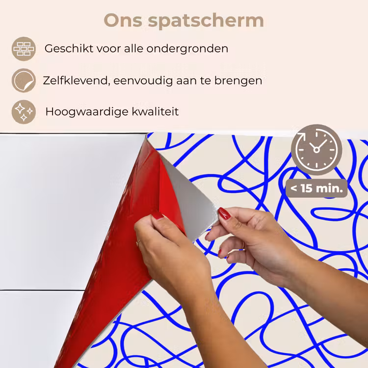 Spatscherm keuken - Patronen - Beige - Blauw - Lijnen — 4