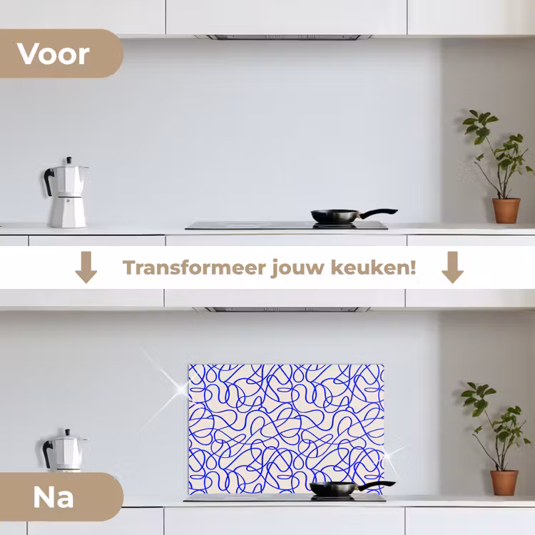 Spatscherm keuken - Patronen - Beige - Blauw - Lijnen — 7