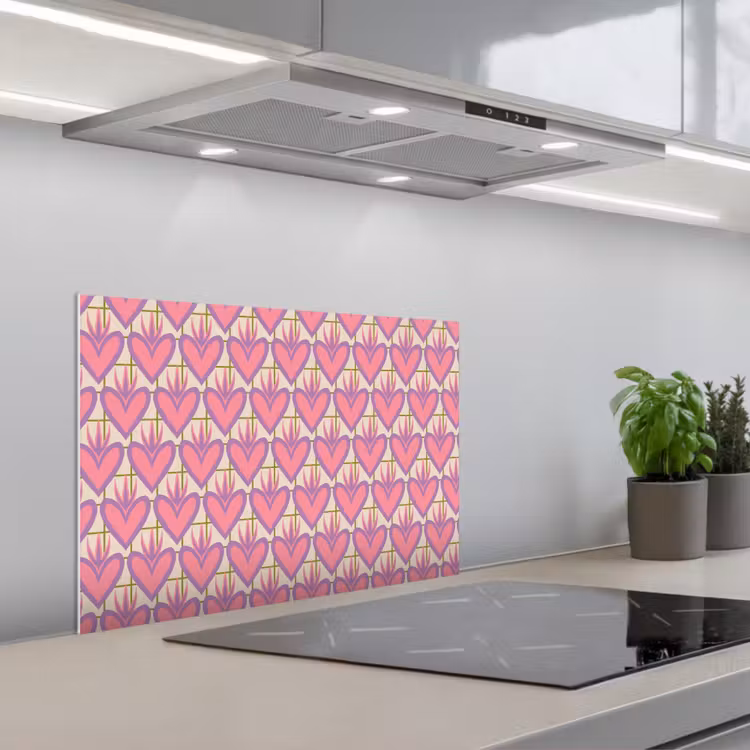 Spatscherm keuken - Patroon - Roze - Hartjes — 1