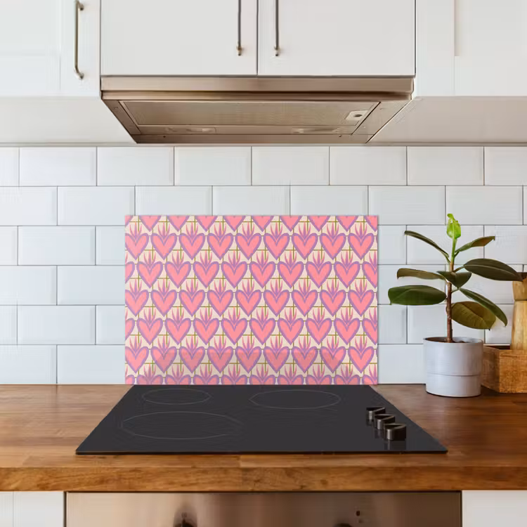 Spatscherm keuken - Patroon - Roze - Hartjes — 3