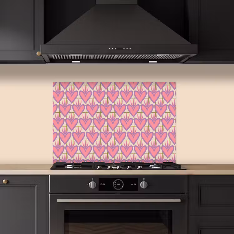 Spatscherm keuken - Patroon - Roze - Hartjes — 5