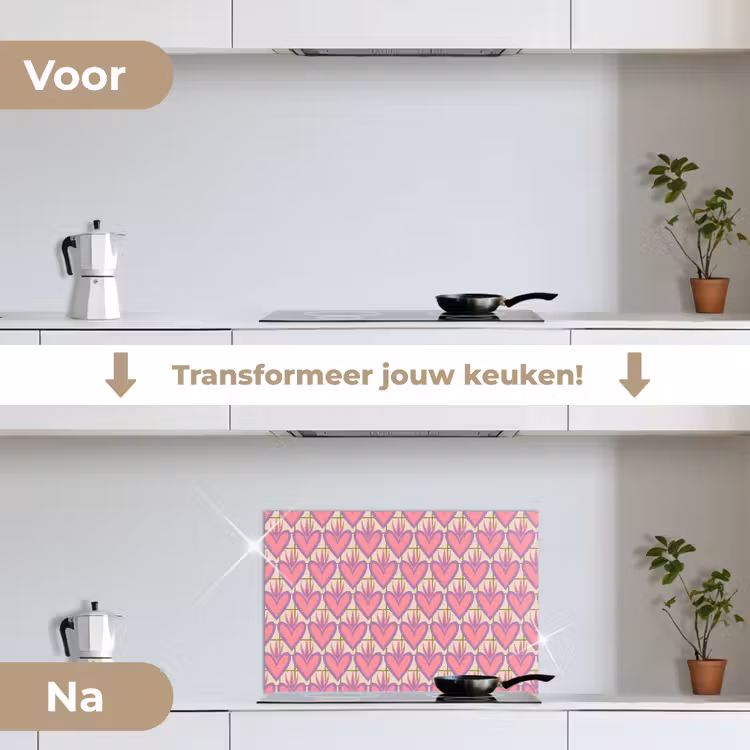 Spatscherm keuken - Patroon - Roze - Hartjes — 7