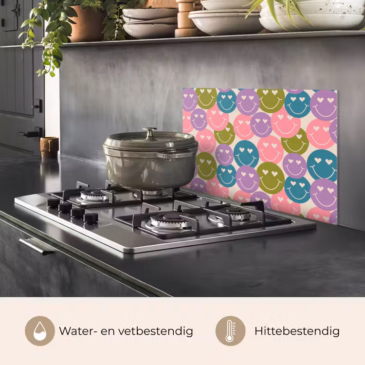 Spatscherm keuken - Patroon - Smiley - Kleurrijk - Hartjes — 2