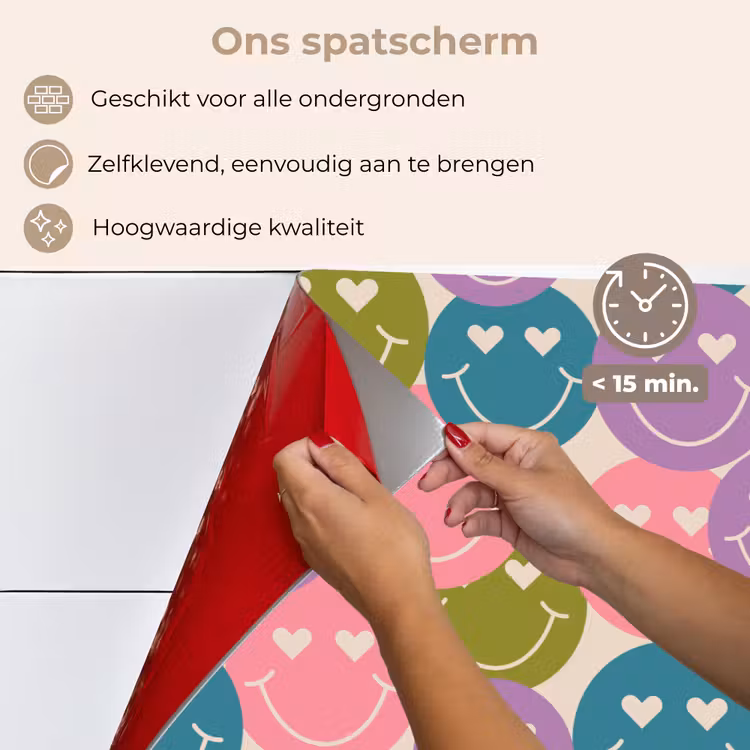 Spatscherm keuken - Patroon - Smiley - Kleurrijk - Hartjes — 4