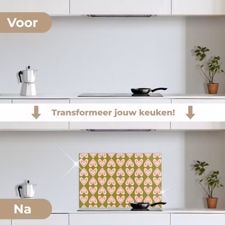 Spatscherm keuken - Patroon - Symmetrisch - Hartjes - Olijfgroen — 7