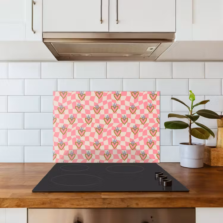 Spatscherm keuken - Roze - Retro - Patroon - Geblokt — 3
