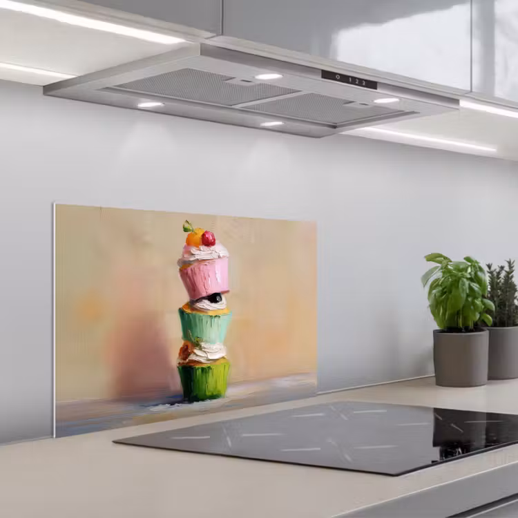 Spatscherm keuken - Cupcakes - Gestapeld - Kleurrijk - Fruit — 1