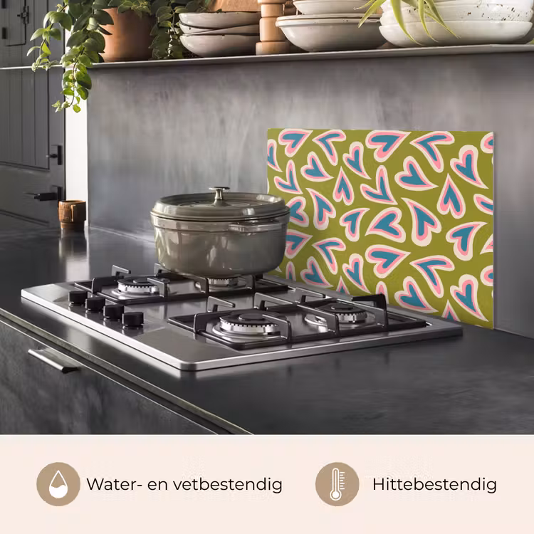 Spatscherm keuken - Groen - Retro - Hartjes - Patroon — 2