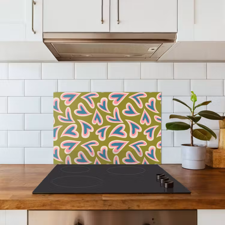 Spatscherm keuken - Groen - Retro - Hartjes - Patroon — 3