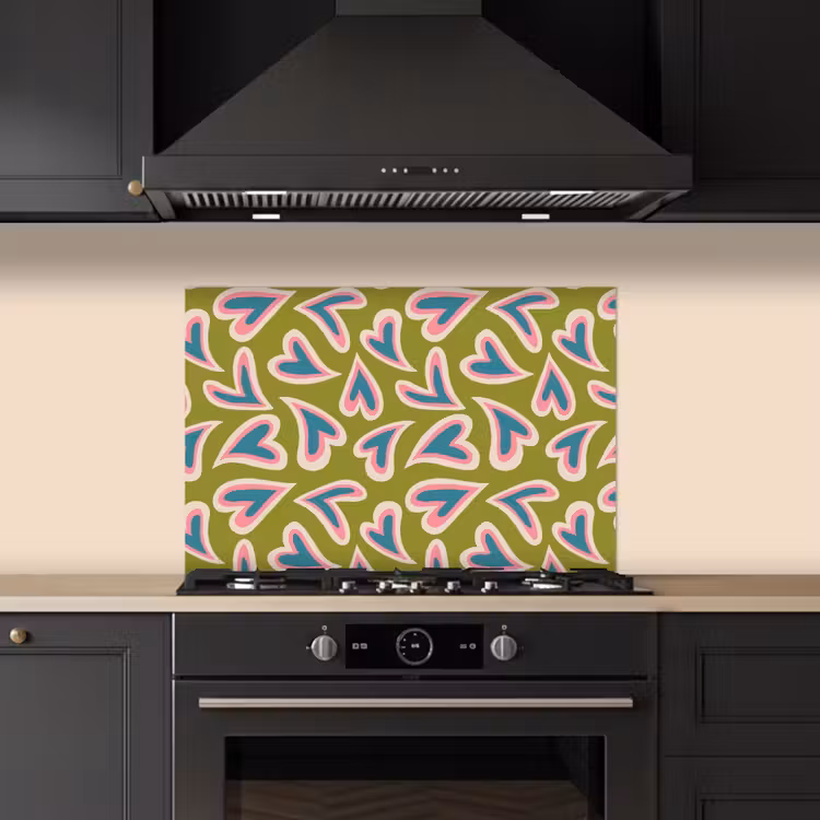 Spatscherm keuken - Groen - Retro - Hartjes - Patroon — 5