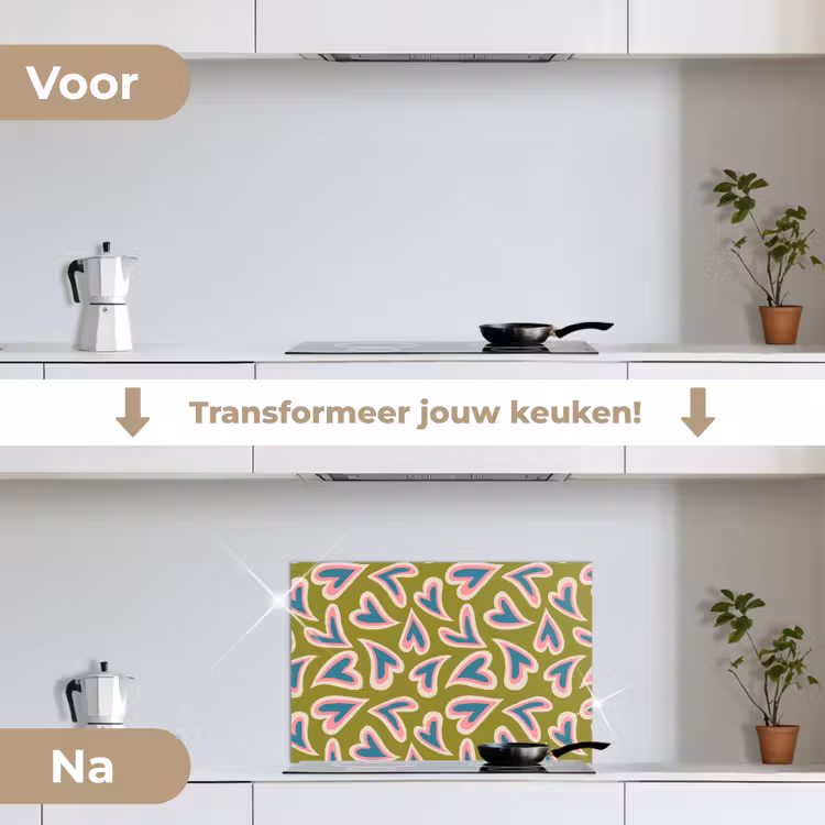 Spatscherm keuken - Groen - Retro - Hartjes - Patroon — 7