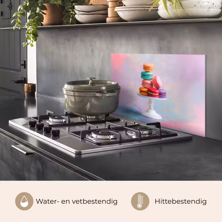 Spatscherm keuken - Macarons - Schaal - Pastel - Kleurrijk — 2