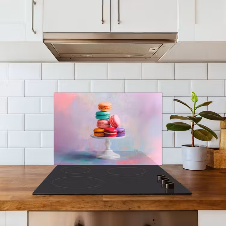 Spatscherm keuken - Macarons - Schaal - Pastel - Kleurrijk — 3