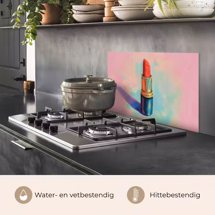 Spatscherm keuken - Lippenstift - Rood - Penseelstreken — 2