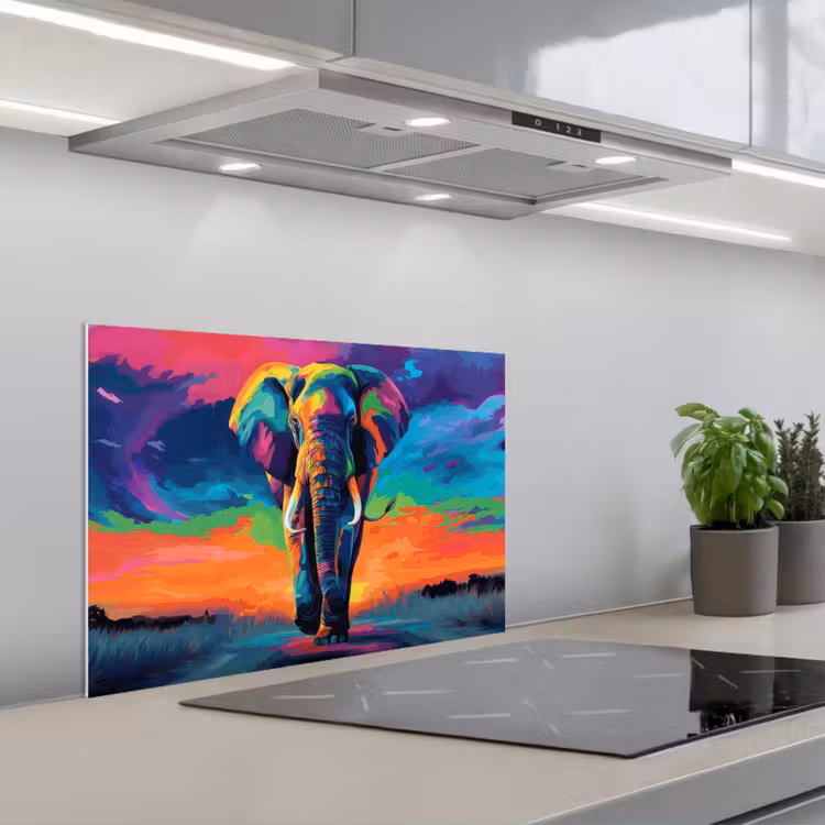 Spatscherm keuken - Olifant - Kleurrijk - Lucht - Abstract — 1