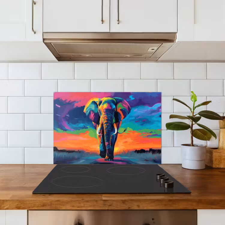 Spatscherm keuken - Olifant - Kleurrijk - Lucht - Abstract — 3