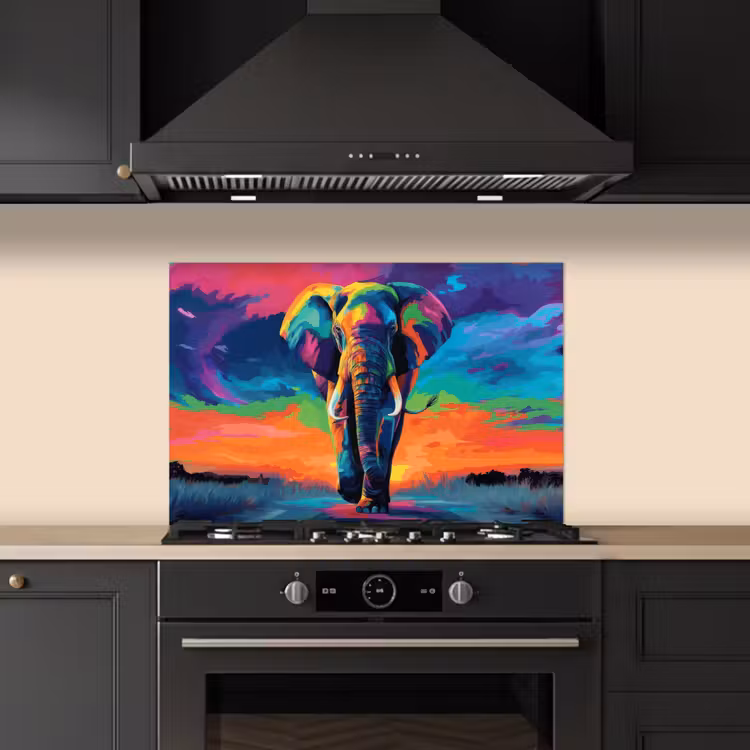 Spatscherm keuken - Olifant - Kleurrijk - Lucht - Abstract — 5