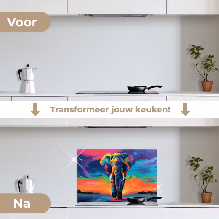 Spatscherm keuken - Olifant - Kleurrijk - Lucht - Abstract — 7