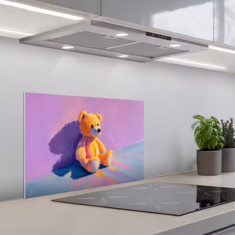 Spatscherm keuken - Teddybeer - Schaduw - Penseelstreken - Paars — 1