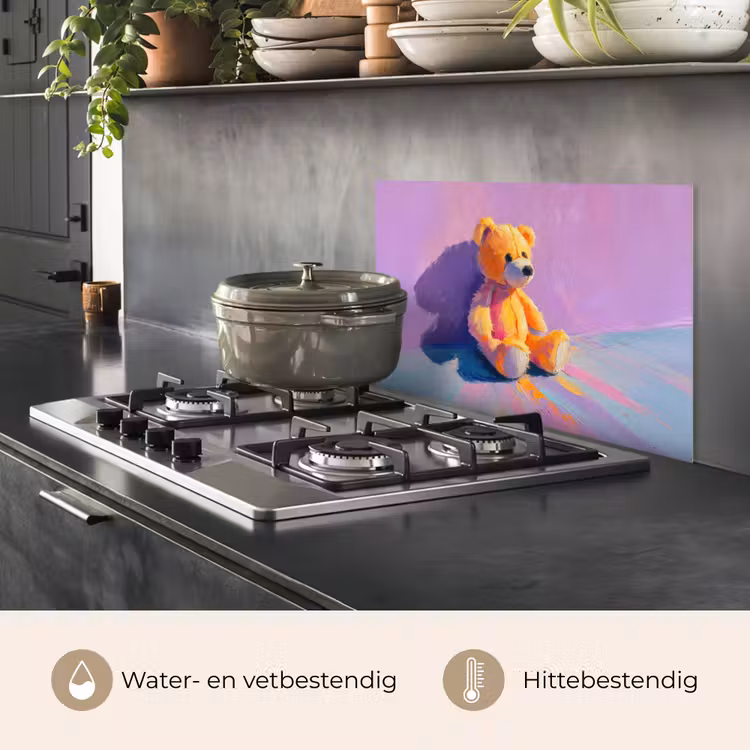 Spatscherm keuken - Teddybeer - Schaduw - Penseelstreken - Paars — 2