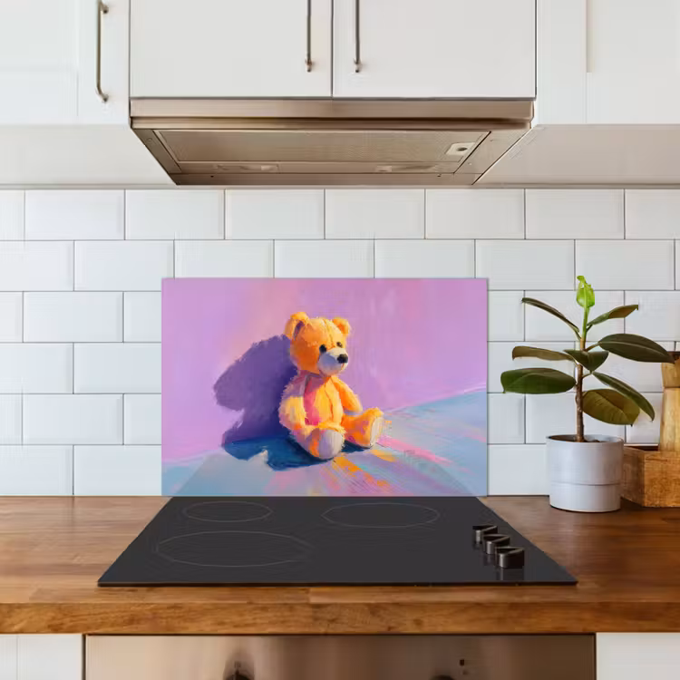 Spatscherm keuken - Teddybeer - Schaduw - Penseelstreken - Paars — 3