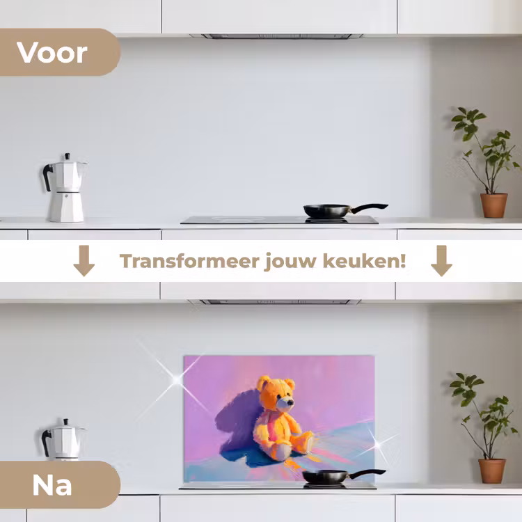 Spatscherm keuken - Teddybeer - Schaduw - Penseelstreken - Paars — 7
