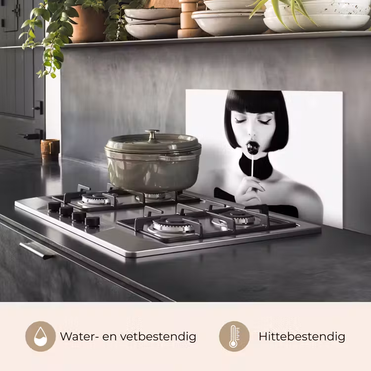 Spatscherm keuken - Vrouw - Lolly - Zwart - Wit — 2