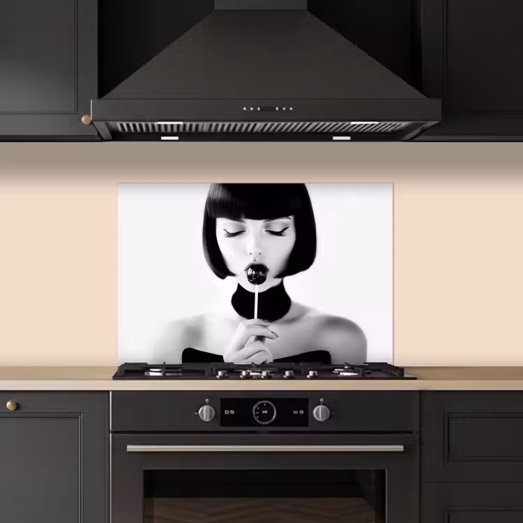 Spatscherm keuken - Vrouw - Lolly - Zwart - Wit — 5