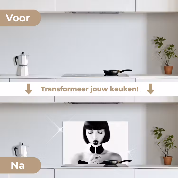 Spatscherm keuken - Vrouw - Lolly - Zwart - Wit — 7