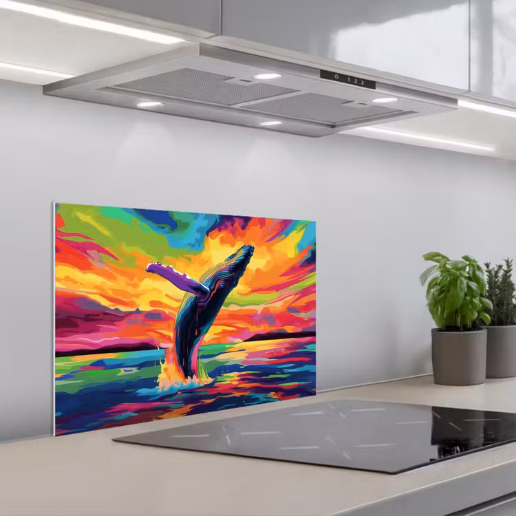 Spatscherm keuken - Zonsondergang - Walvis - Geschilderd - Kleurrijk — 1