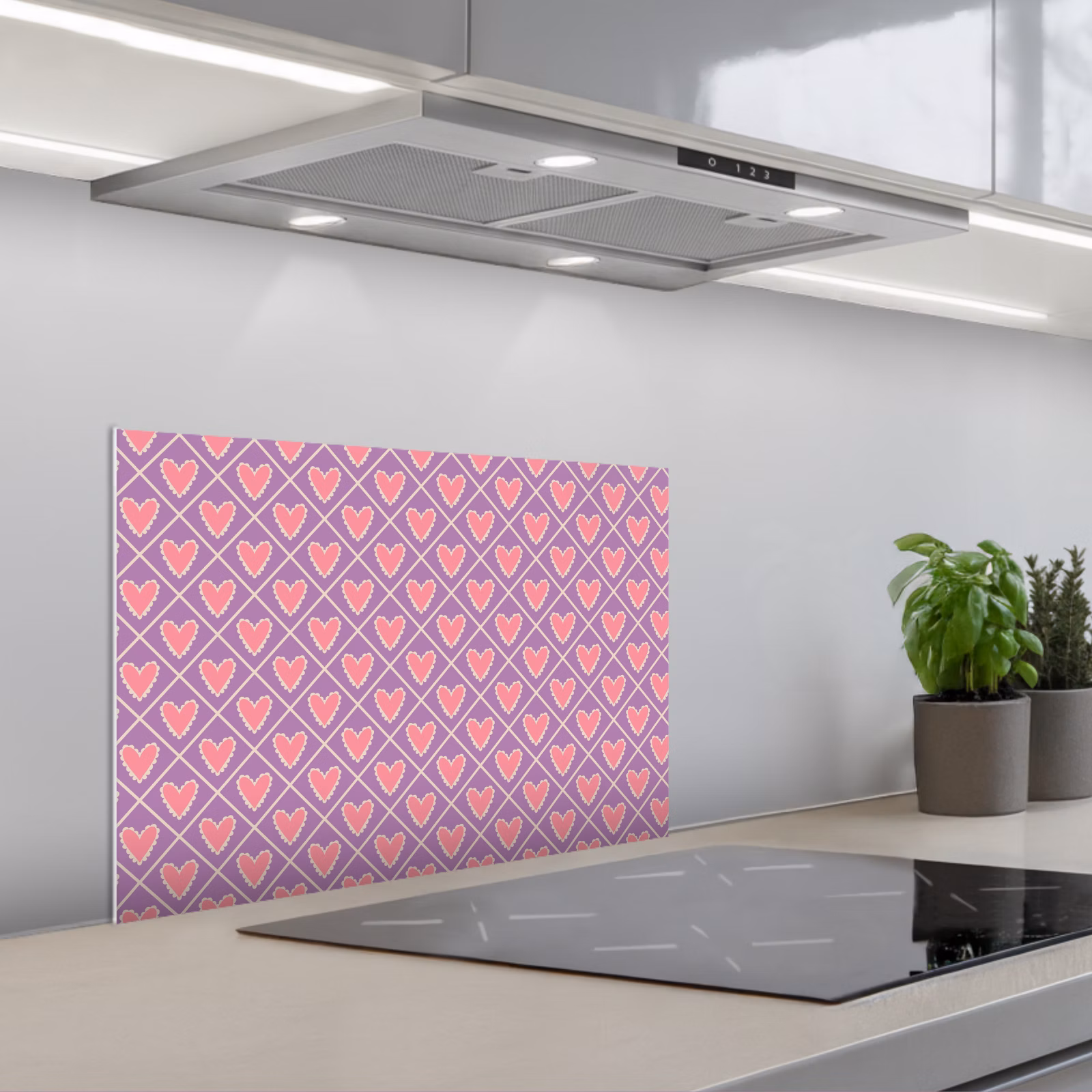 Spatscherm keuken - Ruit - Patroon - Paars - Hartjes — 1