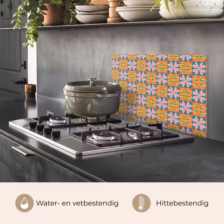 Spatscherm keuken - Bloemen - Retro - Patroon - Kleurrijk — 2