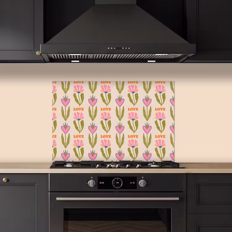 Spatscherm keuken - Love - Patroon - Bloemen - Hartjes — 5