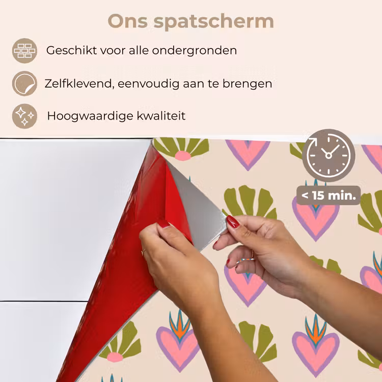 Spatscherm keuken - Patroon - Beige - Hartjes - Bloemen — 4
