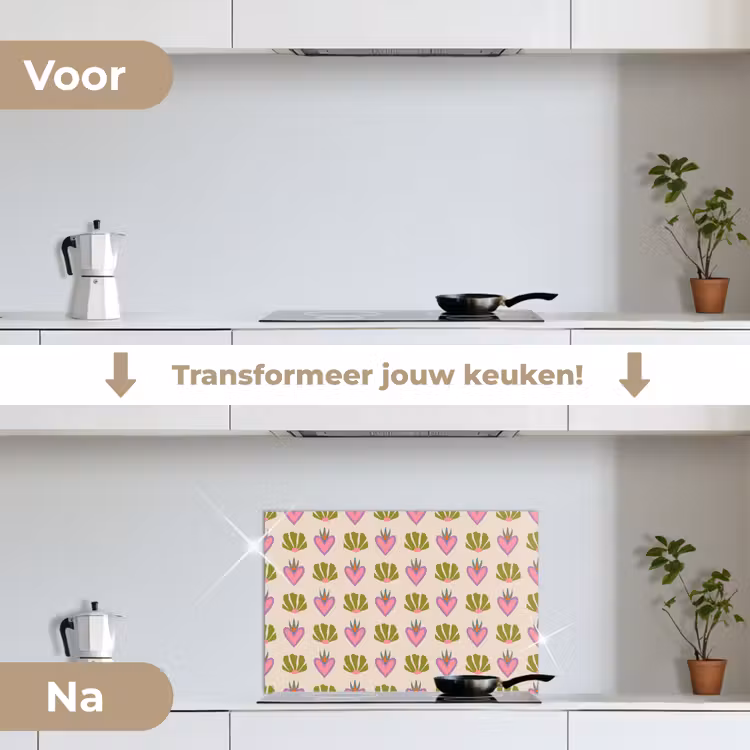 Spatscherm keuken - Patroon - Beige - Hartjes - Bloemen — 7