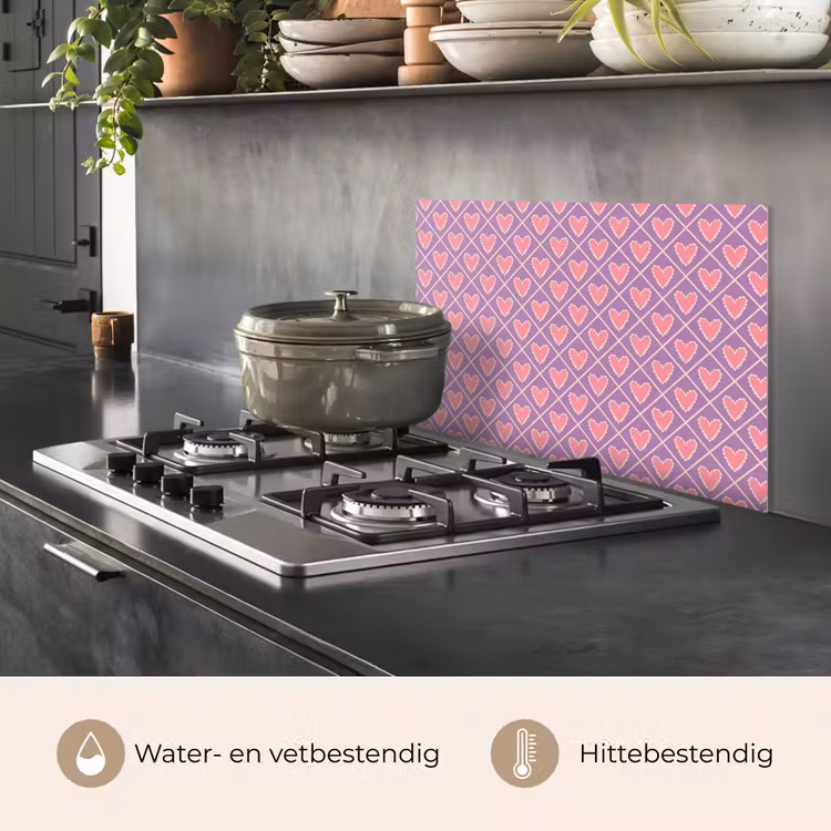 Spatscherm keuken - Ruit - Patroon - Paars - Hartjes — 2