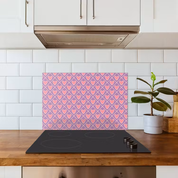 Spatscherm keuken - Ruit - Patroon - Paars - Hartjes — 3