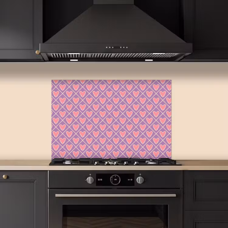 Spatscherm keuken - Ruit - Patroon - Paars - Hartjes — 5