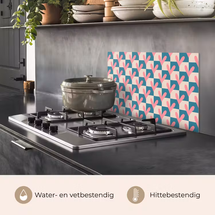 Spatscherm keuken - Vlakken - Hartjes - Patroon - Retro — 2