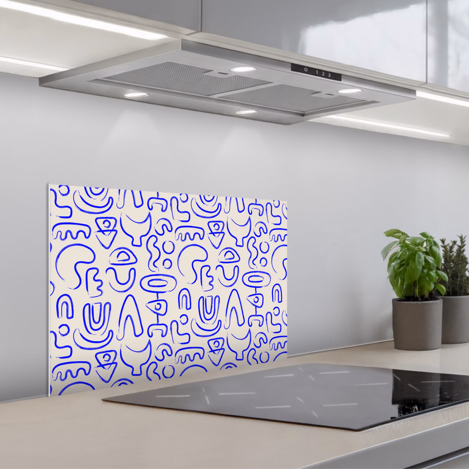 Spatscherm keuken - Blauw - Patroon - Abstract - Beige — 1