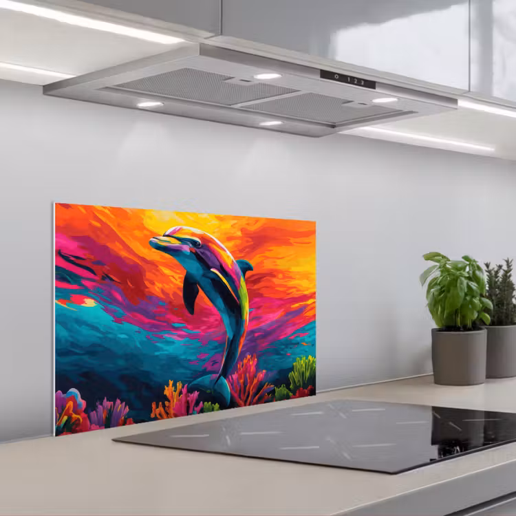 Spatscherm keuken - Dolfijn - Kleurrijk - Oceaan - Koraal — 1