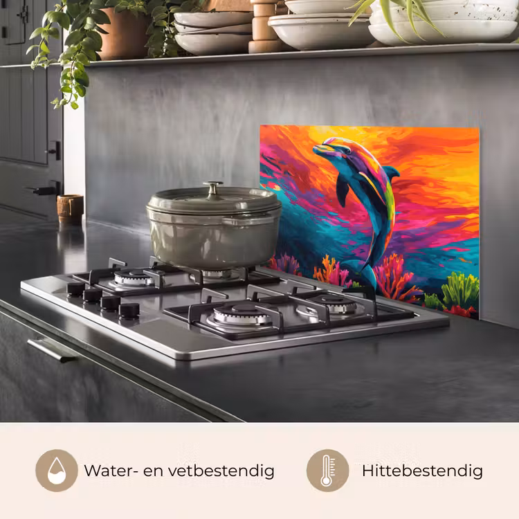 Spatscherm keuken - Dolfijn - Kleurrijk - Oceaan - Koraal — 2